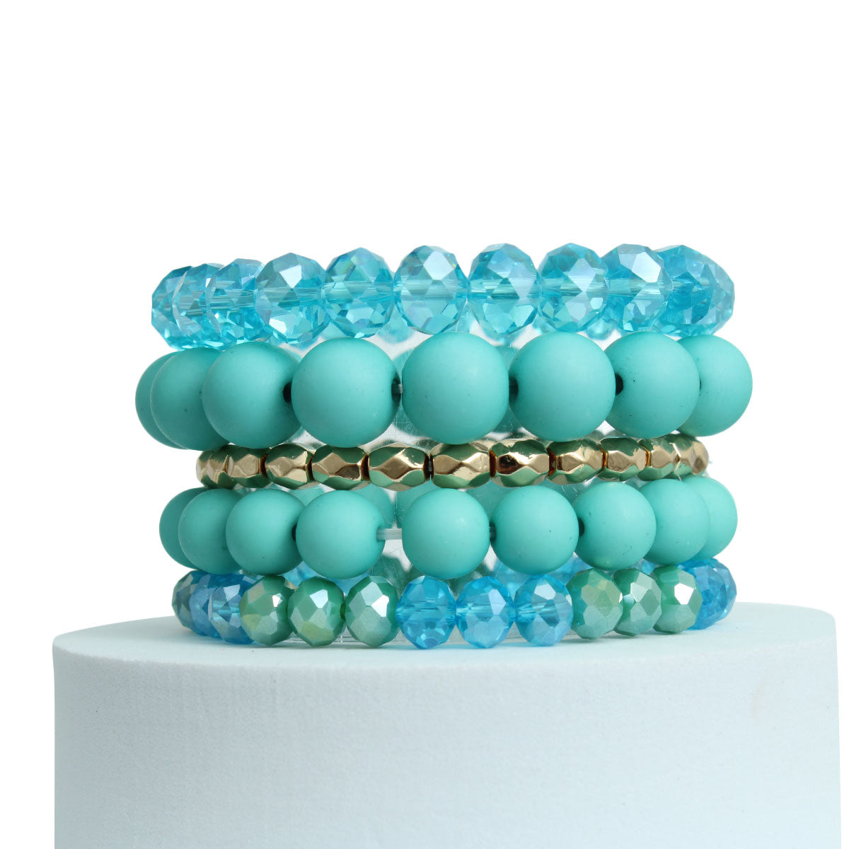 Matte Turquoise Ball and Glass Bracelets
