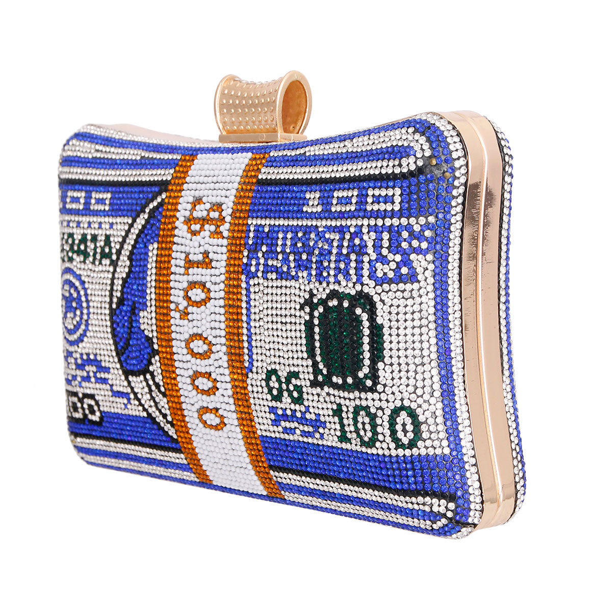 Blue Bling Banded Cash Luxury Clutch