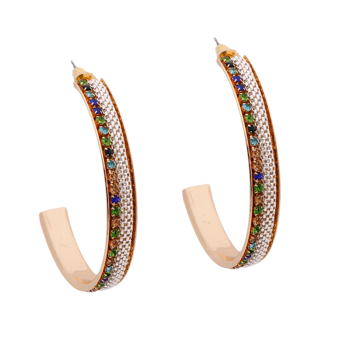 Gold Metal Chain Stone Hoops