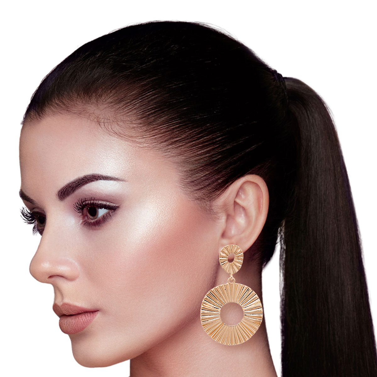 Gold Wavy Round Ring Earrings