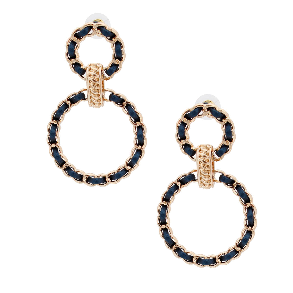 Navy and Gold Woven Chain Earrings