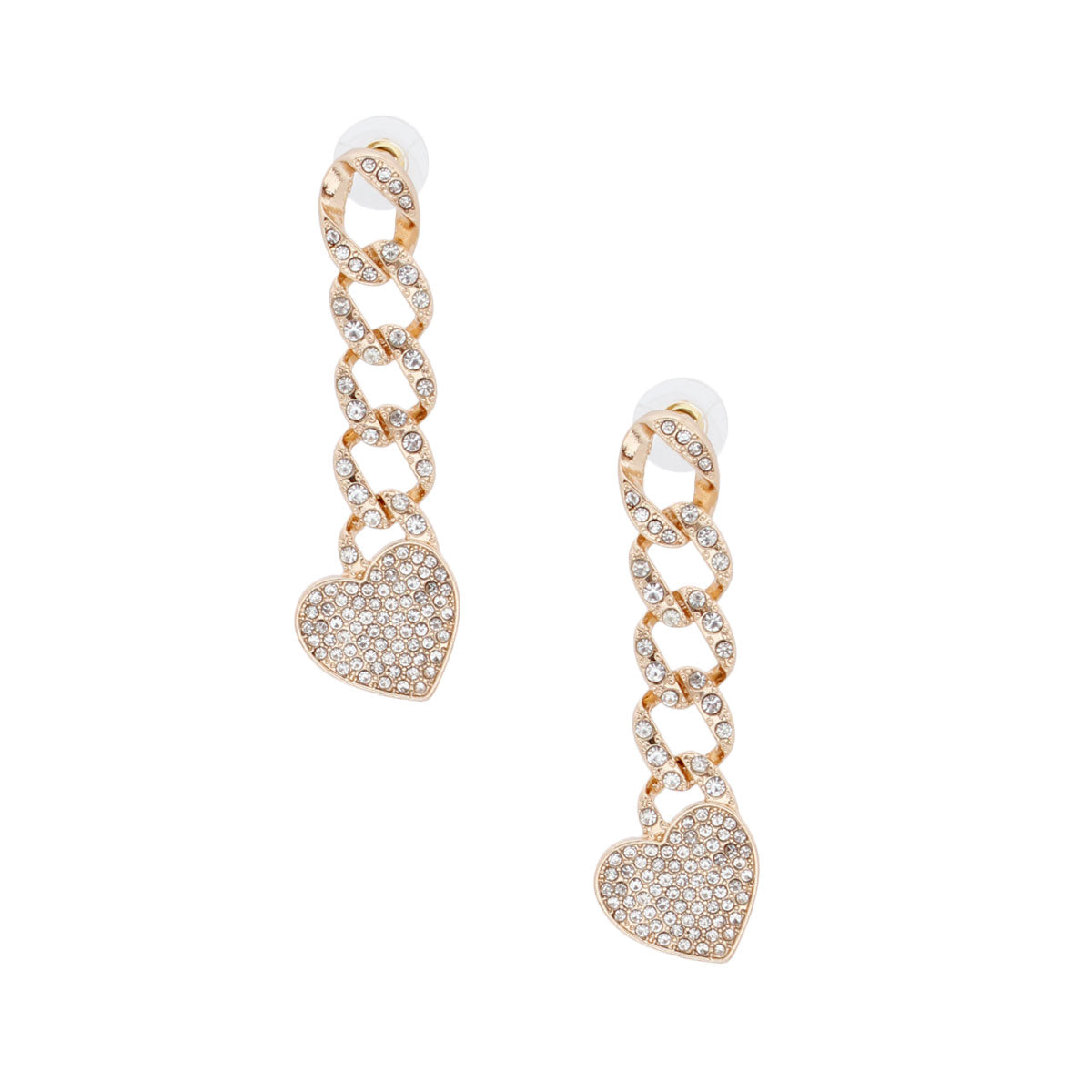 Gold Iced Chain Link Heart Earrings