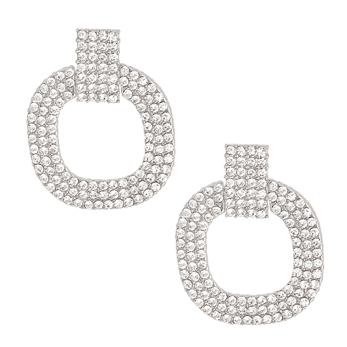 Silver Pave Squared Earrings