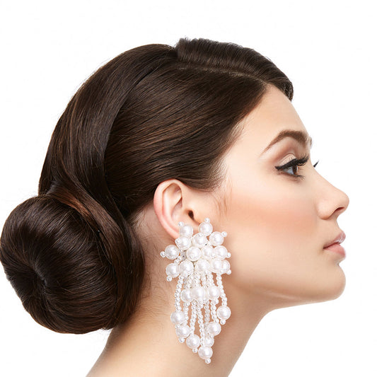 Cream Ball Pearl Cluster Studs