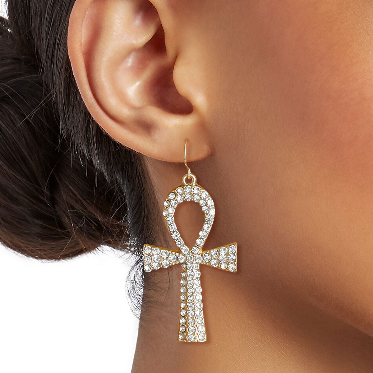 Gold Egyptian Cross Earrings