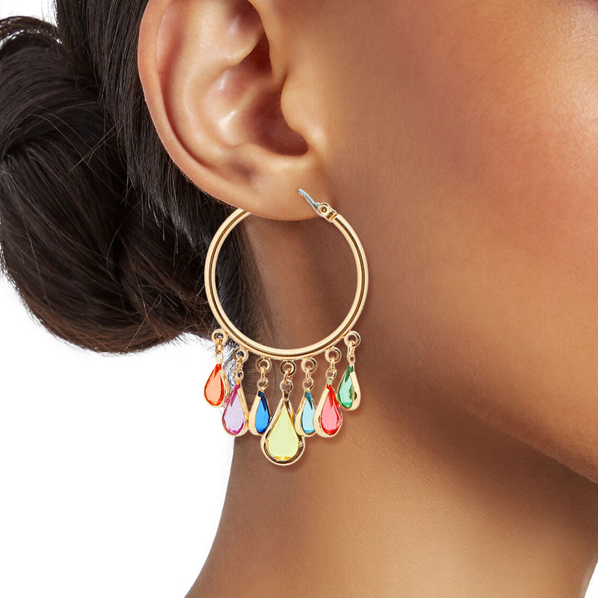 Glass Teardrop Gold Hoops