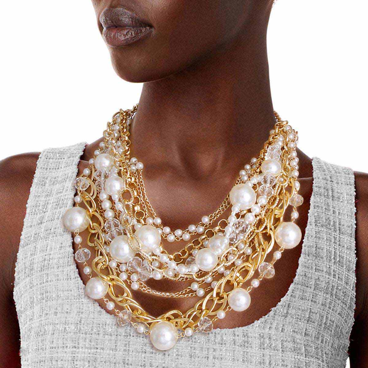 Pearls, Beads, and Gold Chains Necklace Set