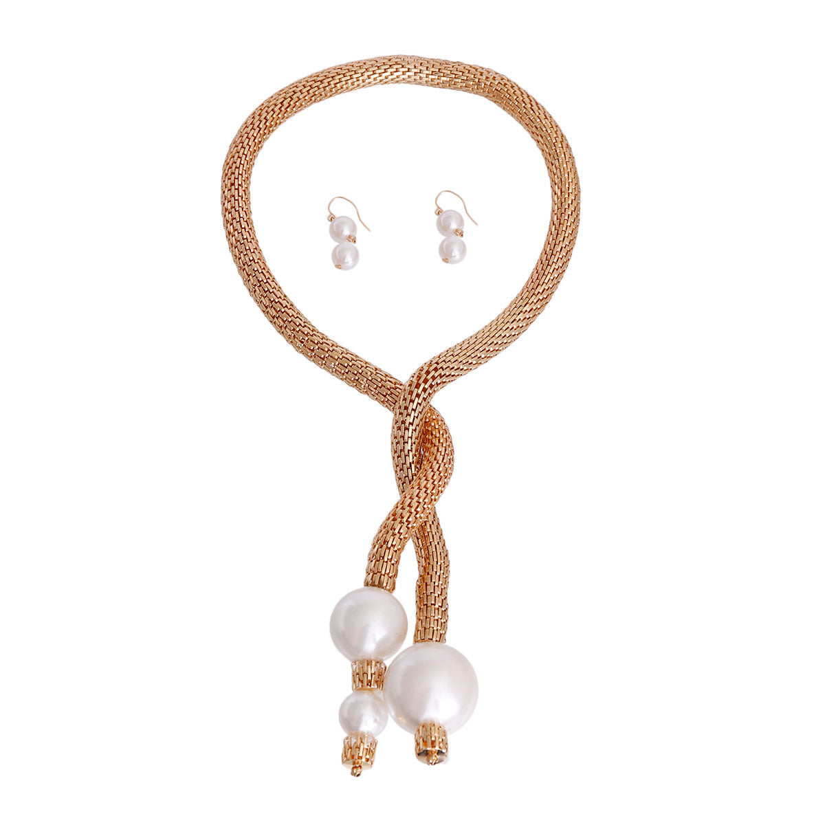 Gold Adjustable Mesh Pearl Necklace