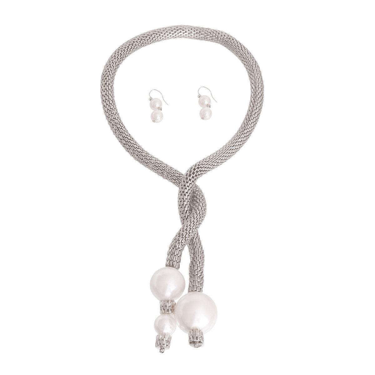 Silver Adjustable Mesh Pearl Necklace