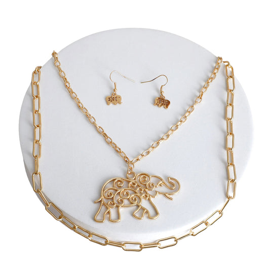 2 Layer Gold Chain Elephant Necklace