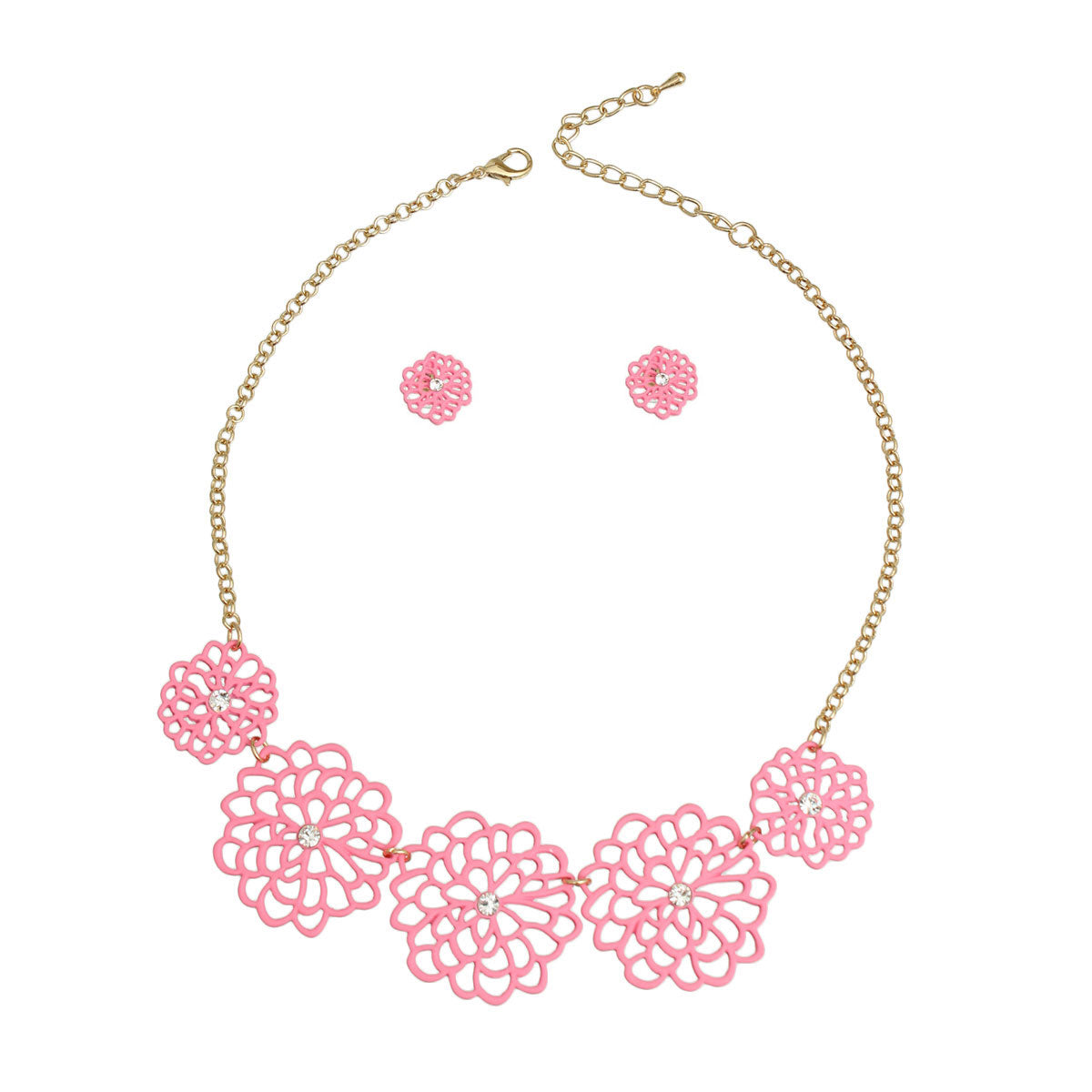 Pink Matte Metal Cut Out Flower Necklace