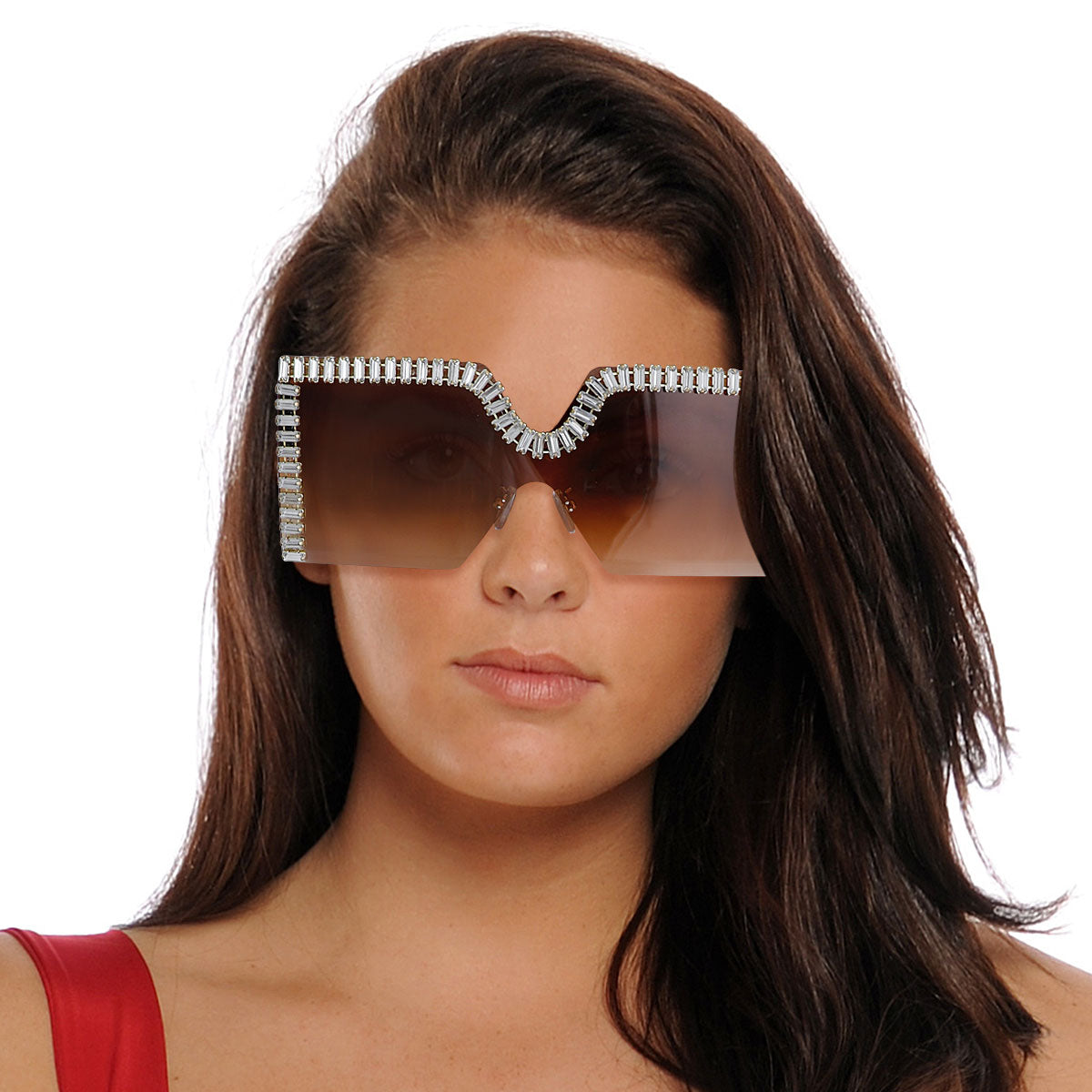 Brown Baguette Stone Square Sunglasses
