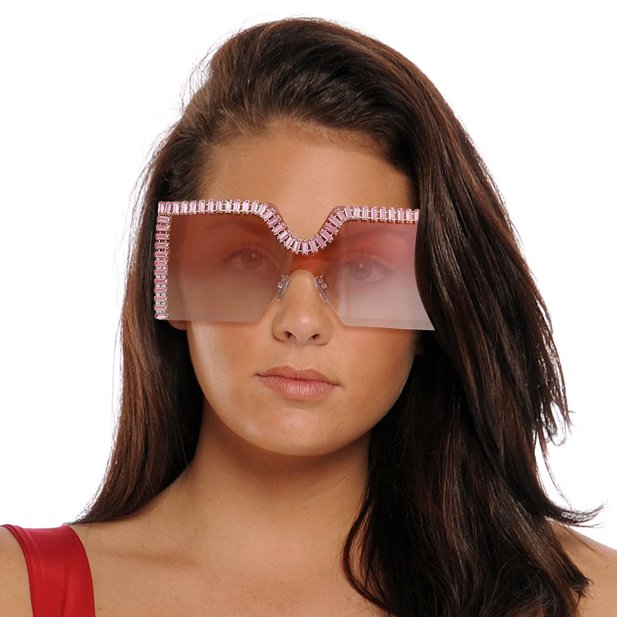 Pink Baguette Stone Square Sunglasses