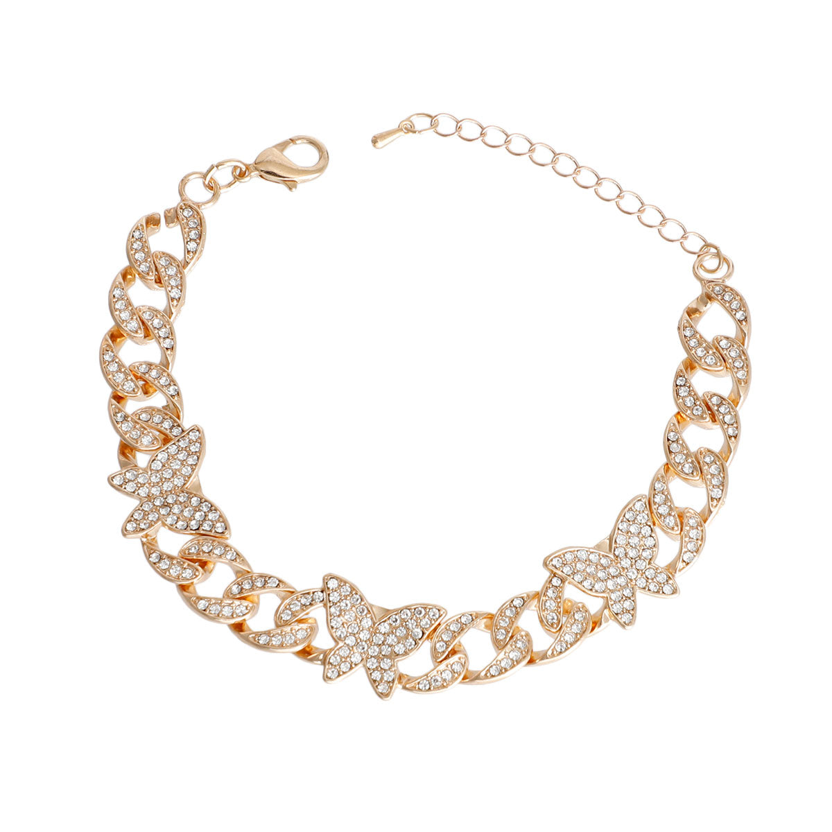 Gold Iced Cuban Butterfly Anklet