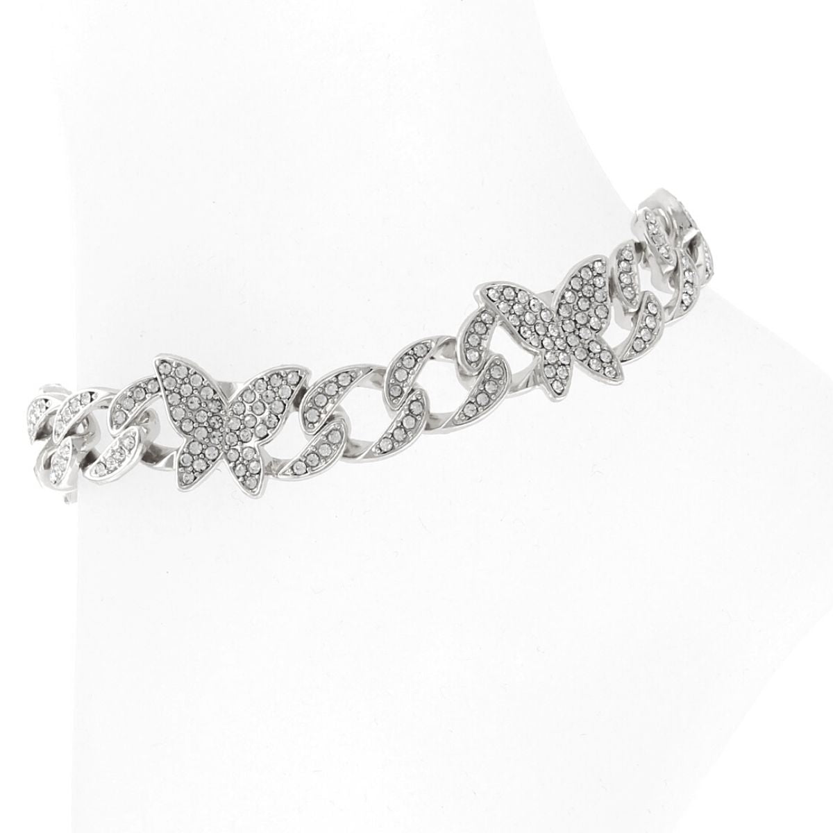 Silver Iced Cuban Butterfly Anklet