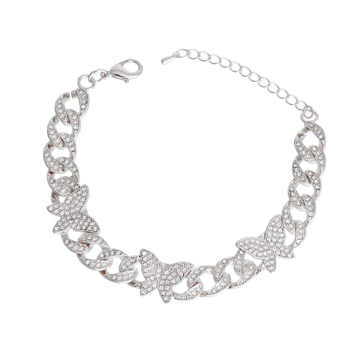 Silver Iced Cuban Butterfly Anklet