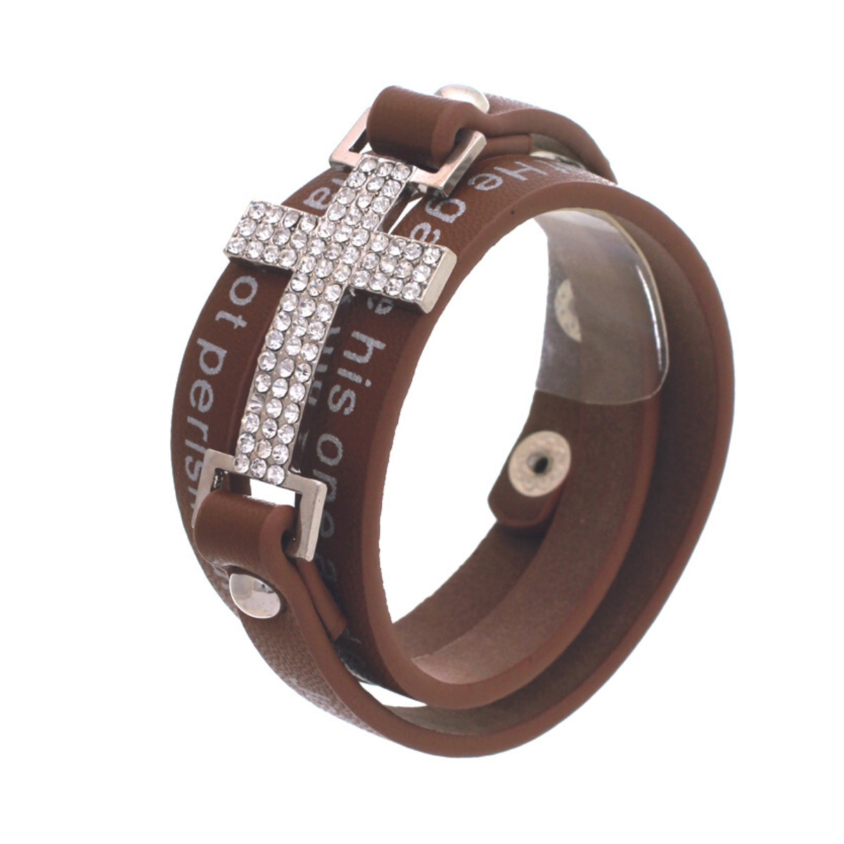 Brown Cross and Verse Wrap Bracelet