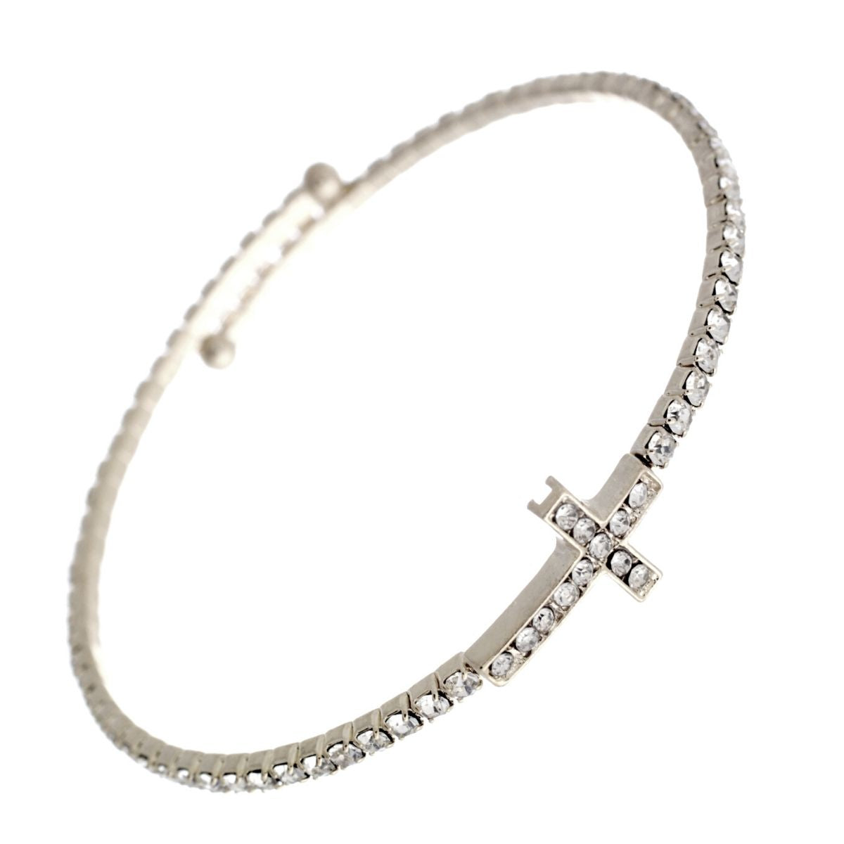 Silver Cross Memory Wire Bracelet