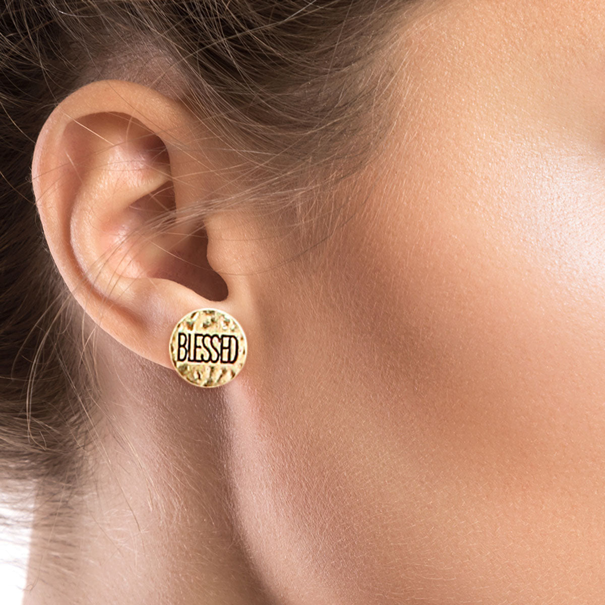 BLESSED Burnished Gold Round Studs