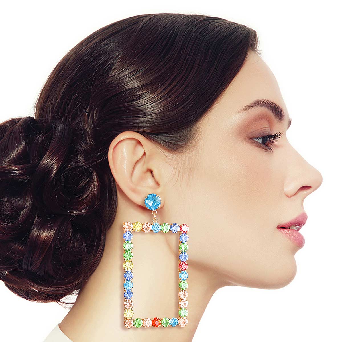 Rainbow Rhinestone Rectangle Earrings