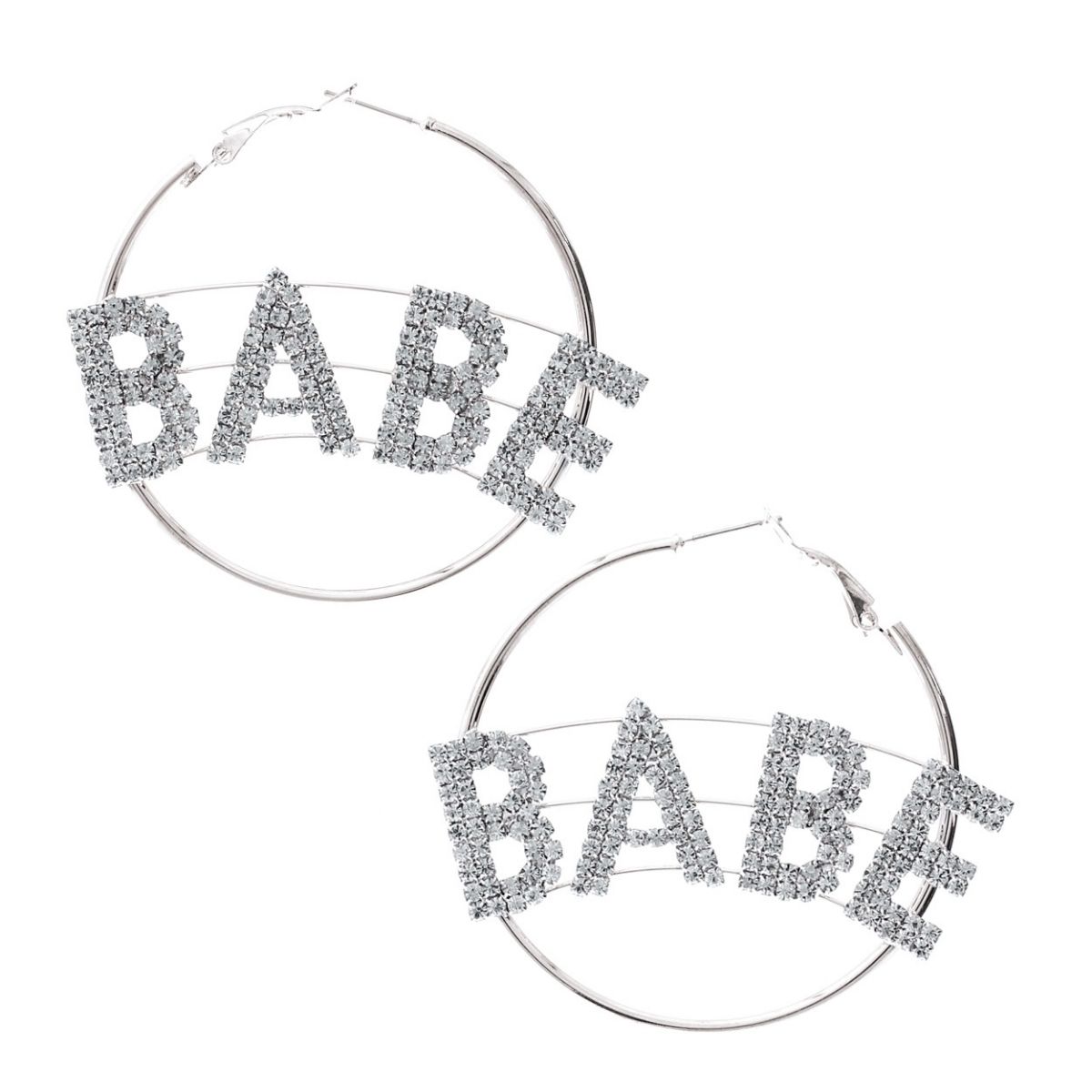 Rhinestone BABE Silver Hoops