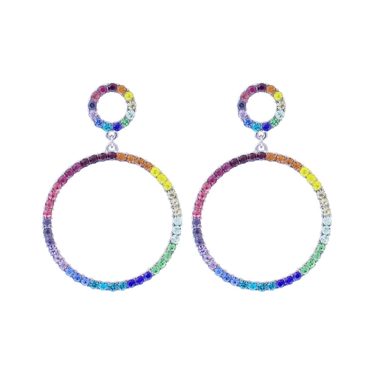 Rainbow Silver Double Circle Earrings