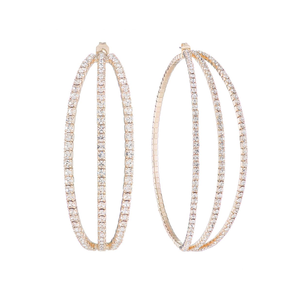 Gold Front 3 Line Rhinestone Hoops