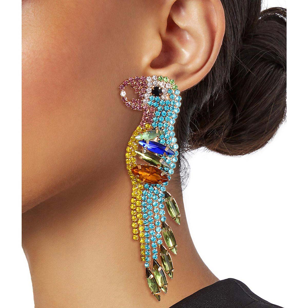 Blue and Green Parrot Fringe Earrings