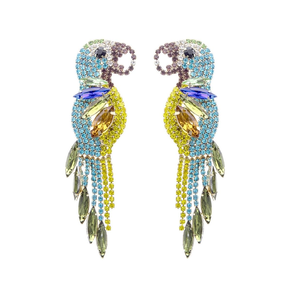 Blue and Green Parrot Fringe Earrings