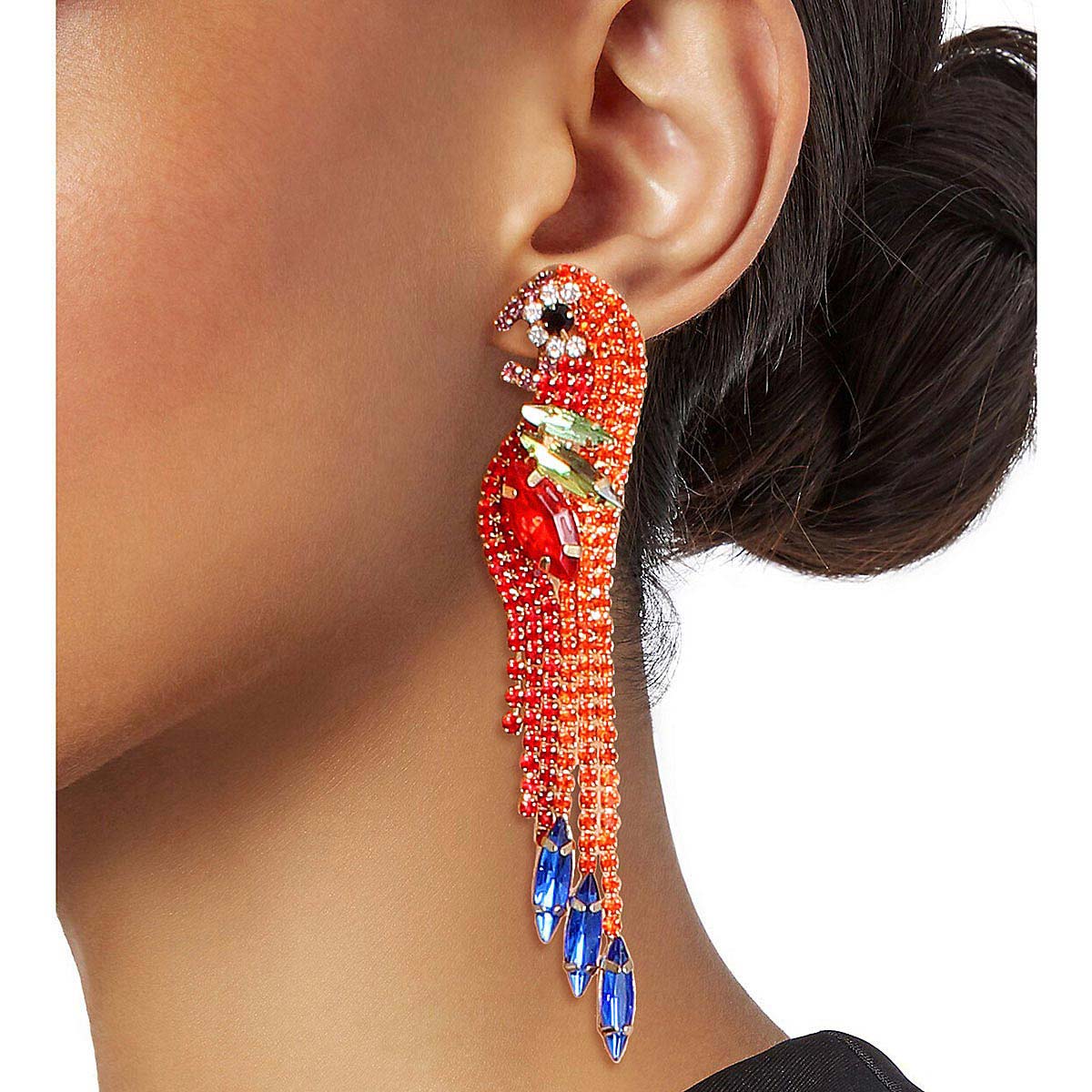 Orange and Red Parrot Fringe Earrings