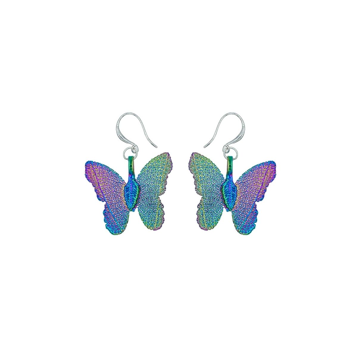Rainbow Dipped Real Leaf Butterfly Earrings