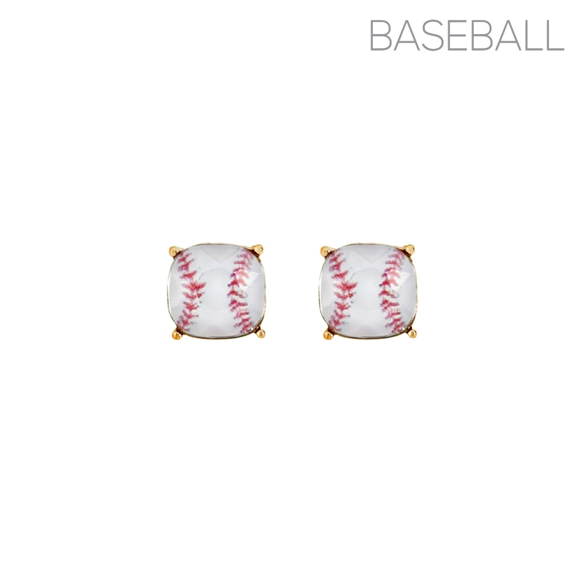 Gold Baseball Cushion Cut Studs