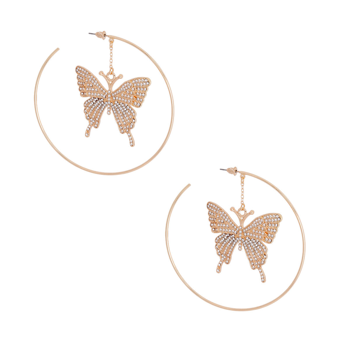 Gold Dangle Butterfly Hoops