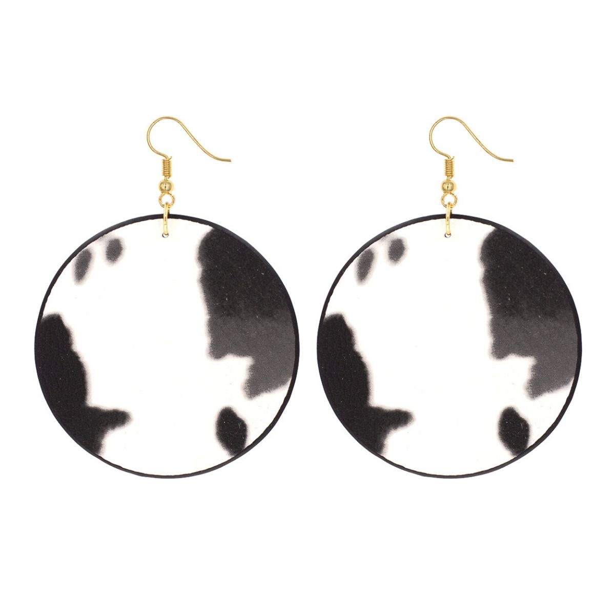 Round Cow Print Leather Earrings
