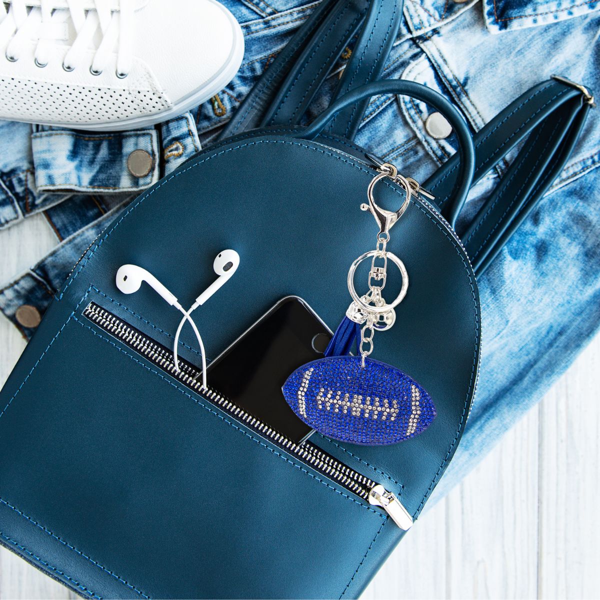 Blue Football Keychain Bag Charm