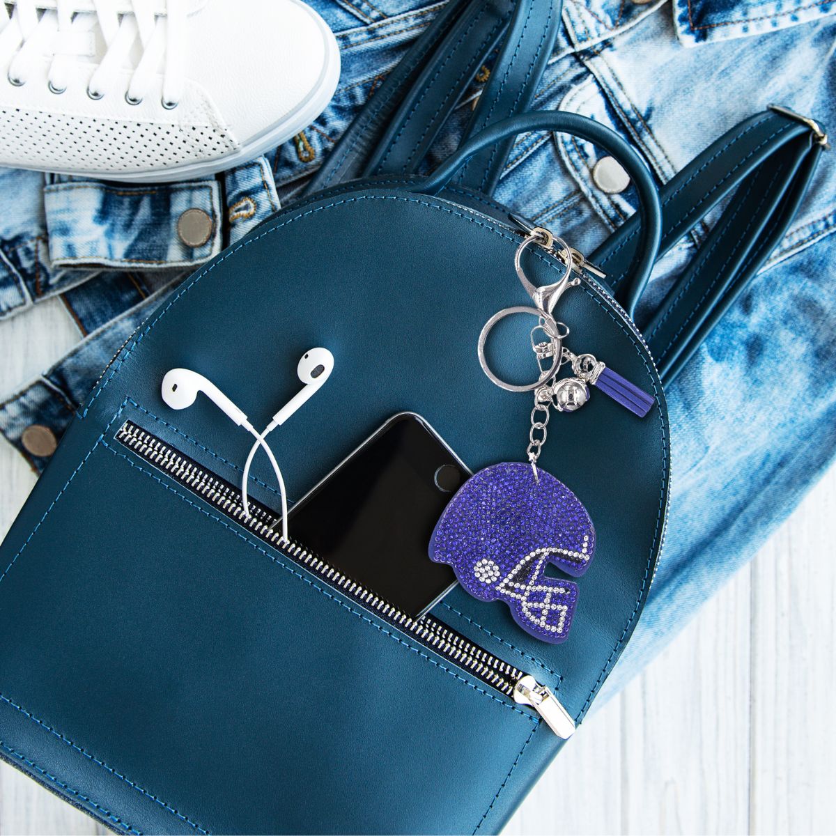 Blue Football Helmet Keychain Bag Charm
