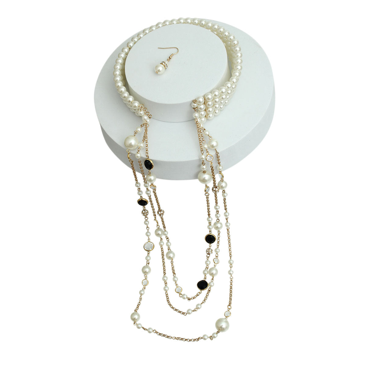 Cream Pearl Wrap Choker Draped Necklace