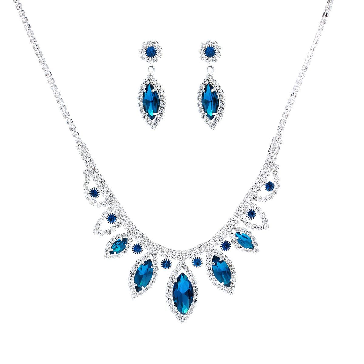 Blue Marquise Crystal Silver Set