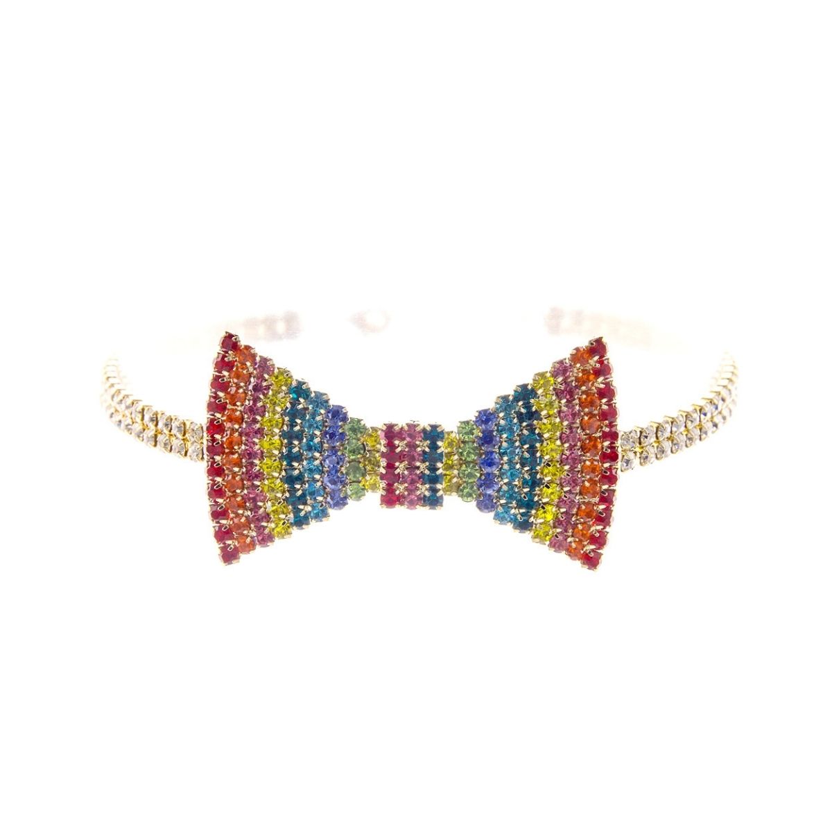 Rainbow Rhinestone Bow Tie Choker