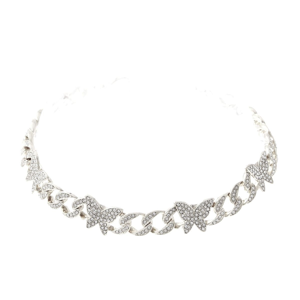 Silver Iced Cuban Butterfly Choker