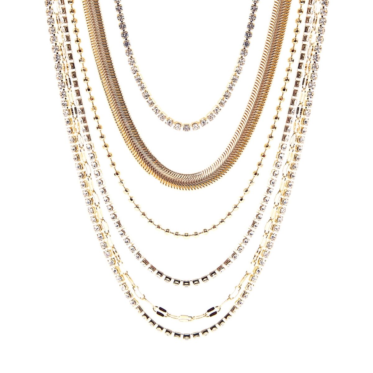 Gold Multi Rhinestone Chain Necklace
