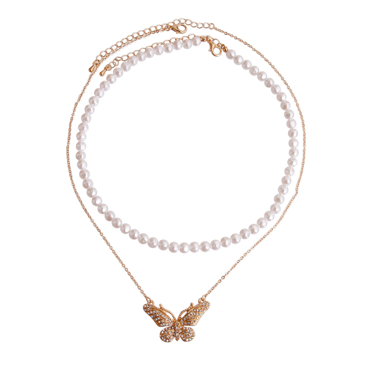 2 Pcs Gold Pearl Butterfly Necklace
