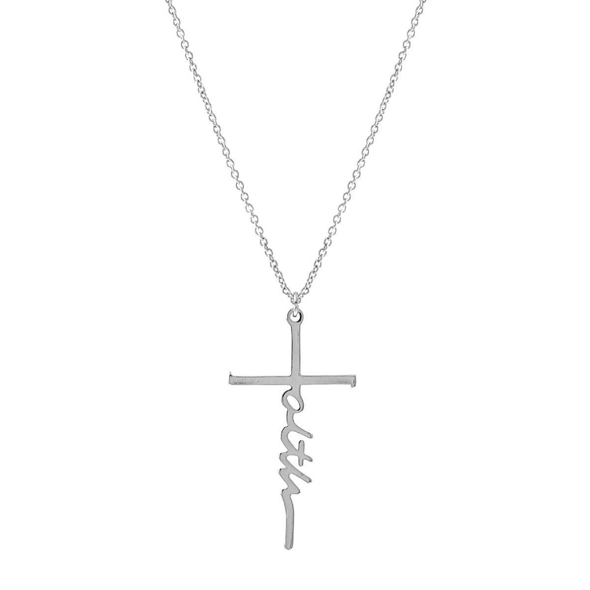 Silver Faith Script Cross Necklace