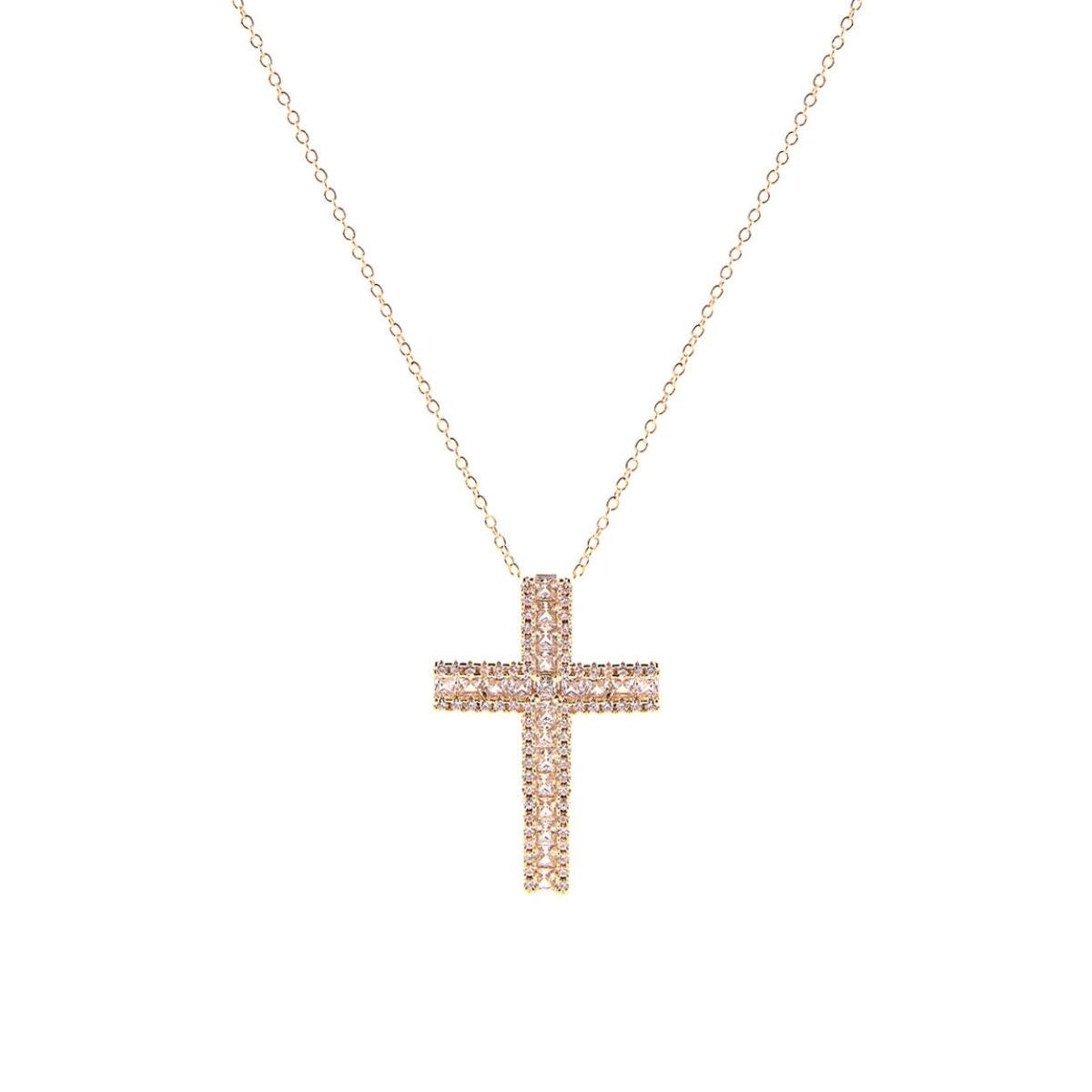 CZ Framed Cross Gold Necklace