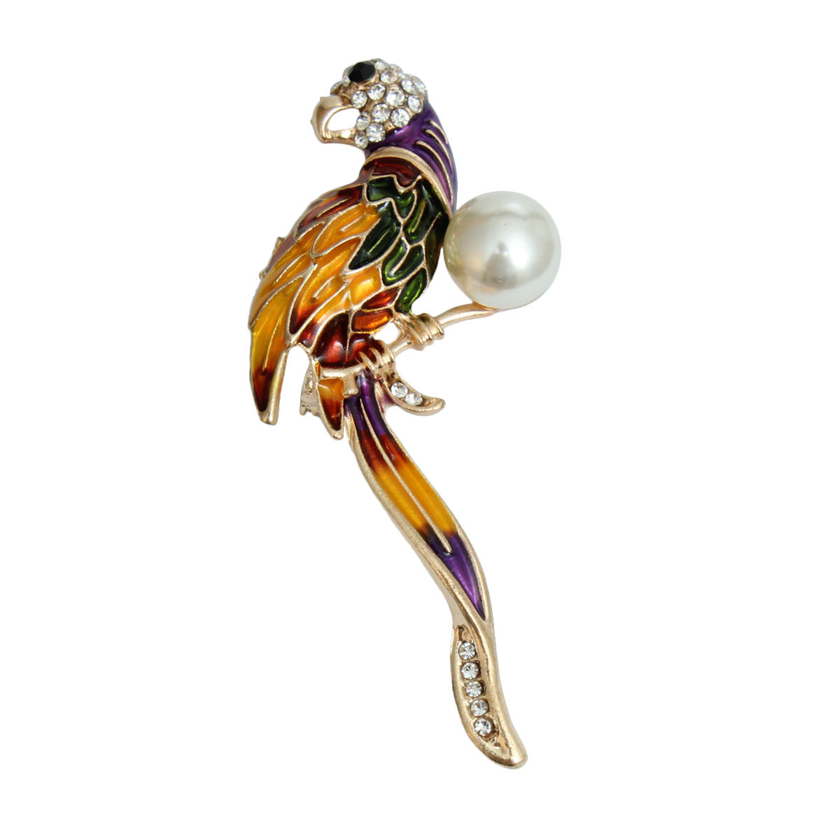 Multi Color Parrot with Pearl Brooch