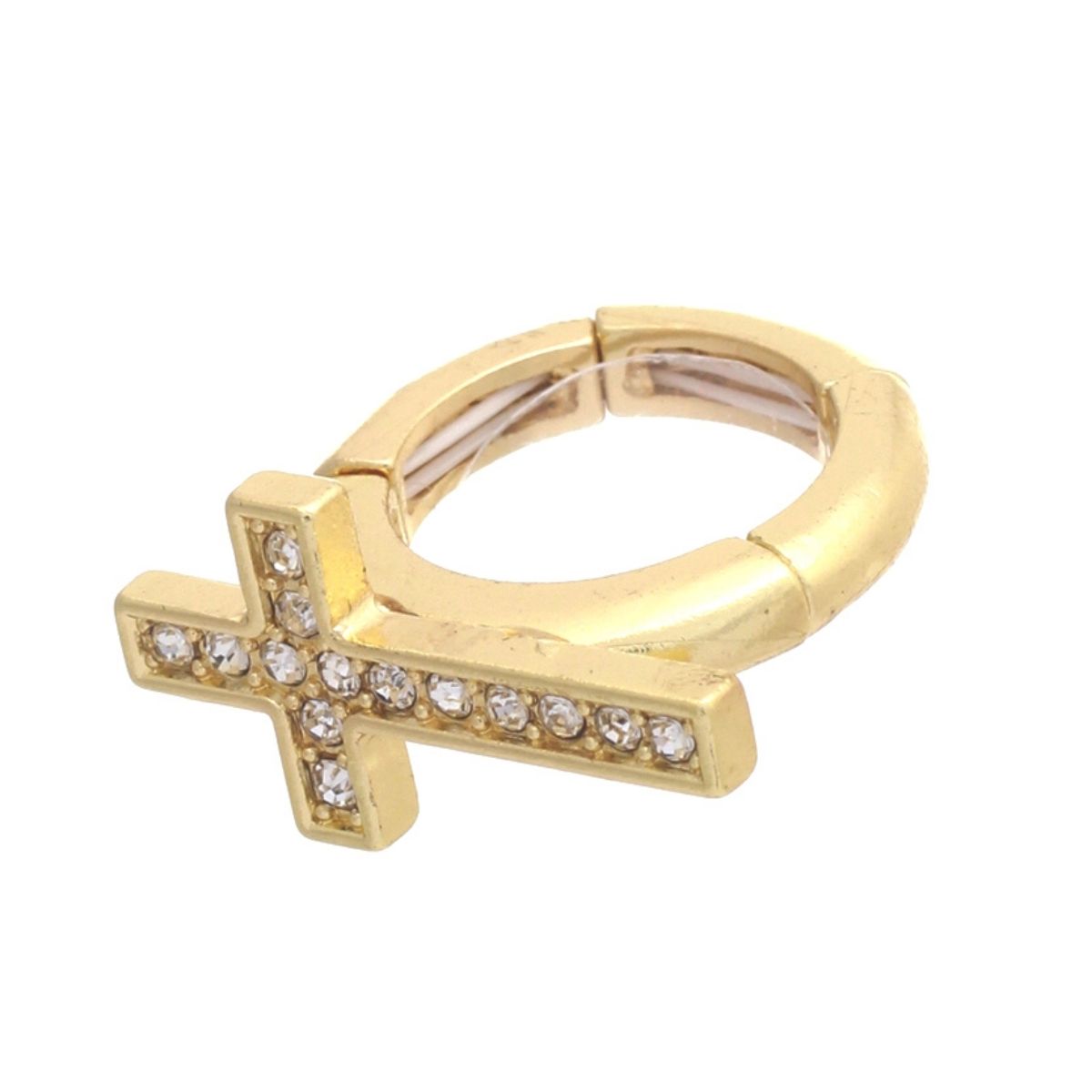 Gold Rhinestone Side Cross Ring