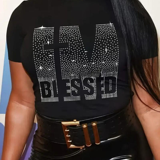 Black L Blessed Bling T Shirt