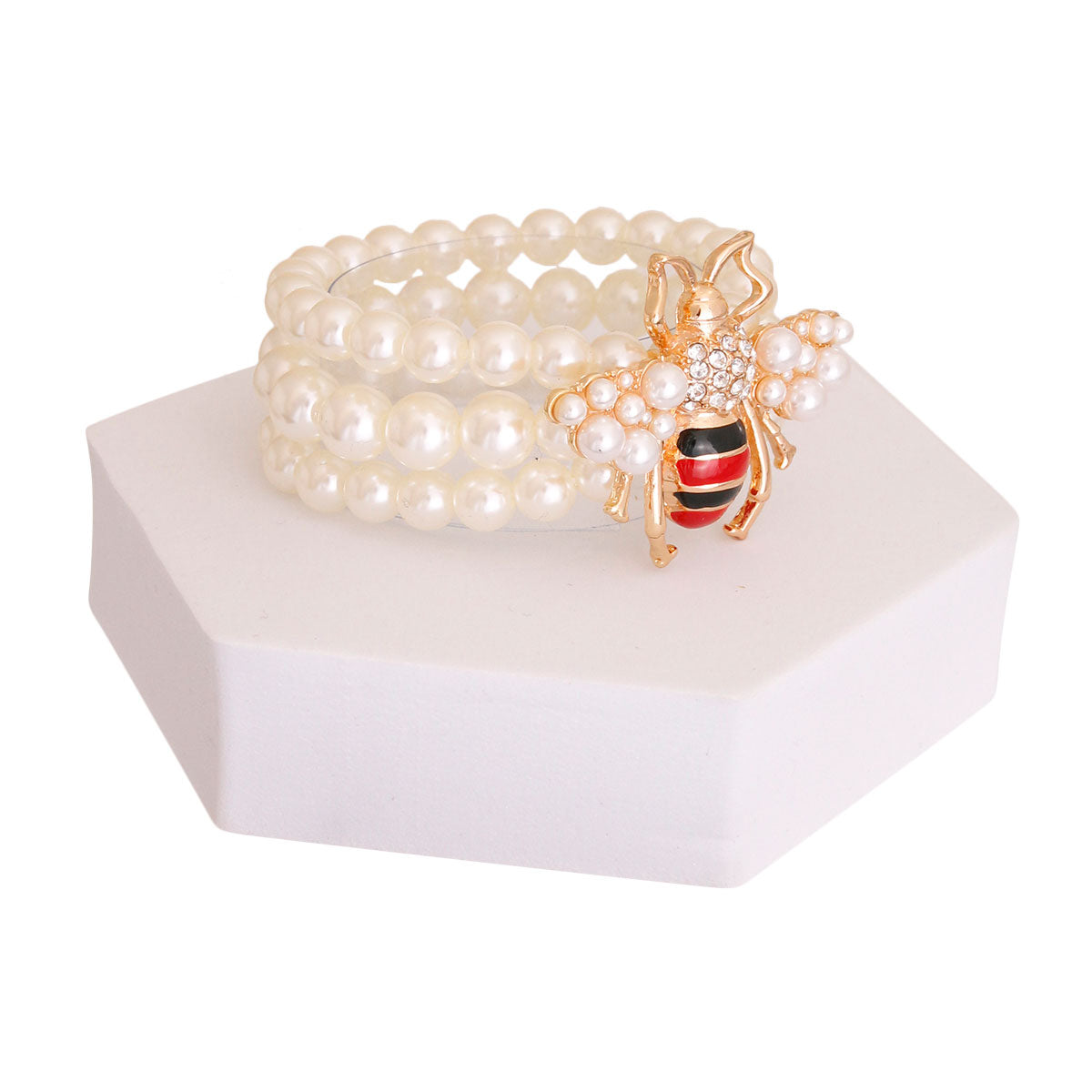 3 Strand Cream Pearl Bee Bracelet