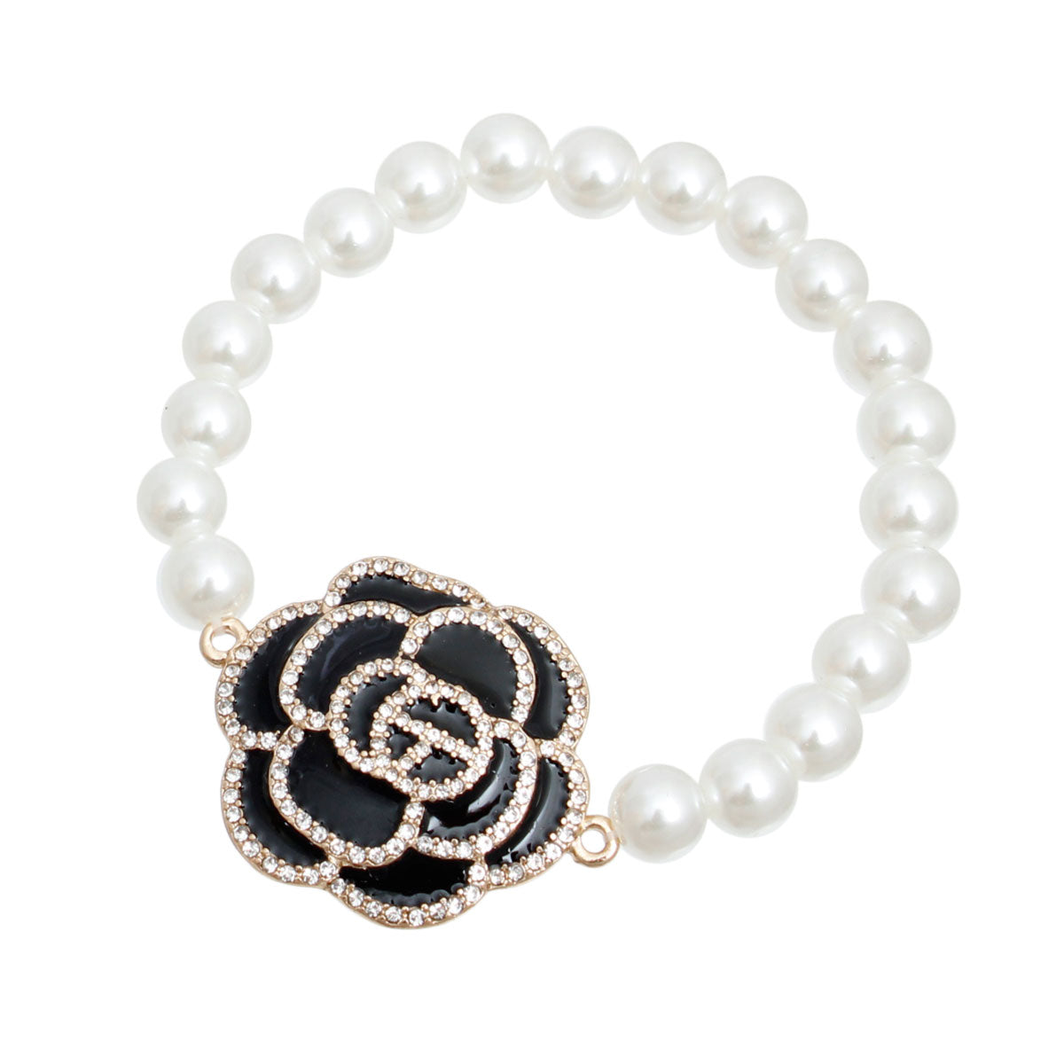 Black Flower Pearl Bracelet