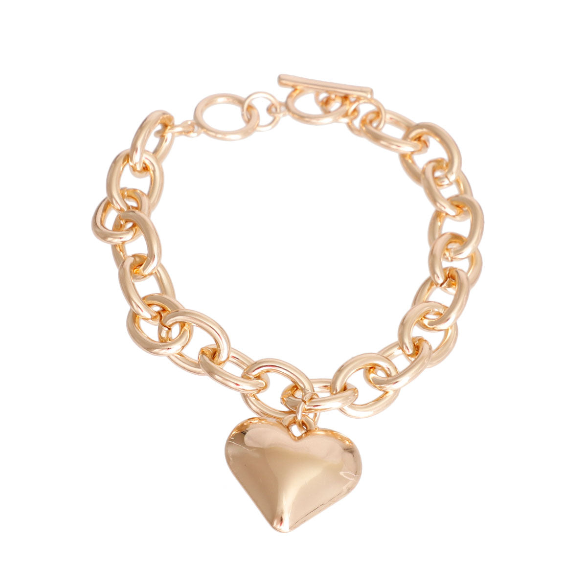 Gold Cable Chain Heart Toggle Bracelet